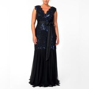Tadashi Shoji Midnight Blue and Black Maxi Dress